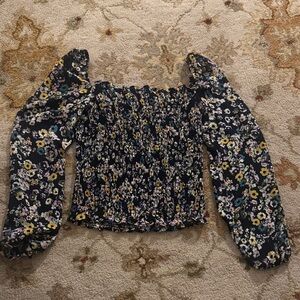 REVOLVE Floral Smocked Blouse - Black and Yellow